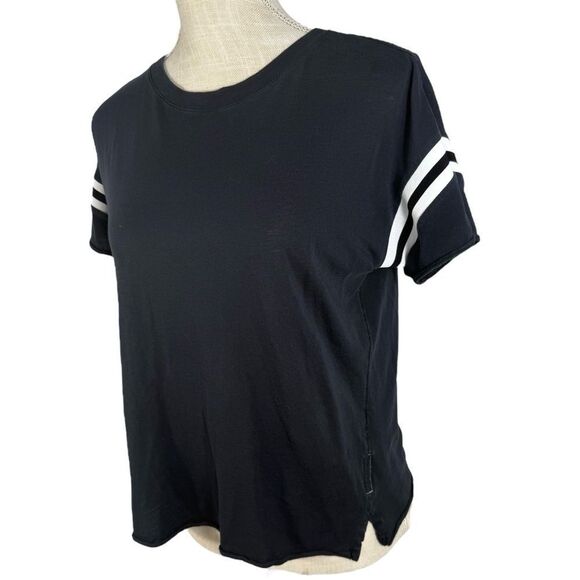 Rag & Bone Washed Black Striped Sleeve Casual Tee - Picture 2 of 7